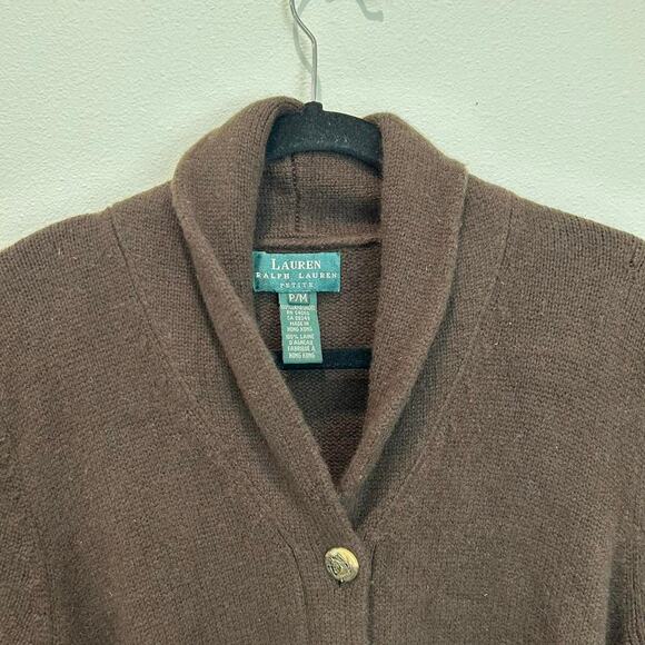 Ralph Lauren 100% wool choclocate Brown button belted long cardigan sweater M - Picture 4 of 7